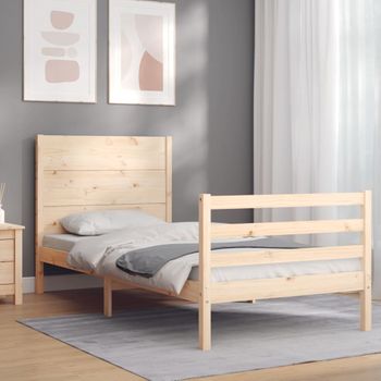 Cama Individual | Cama Para Adultos | Estructura De Cama Individual Con Cabecero Madera Maciza Cfw310537