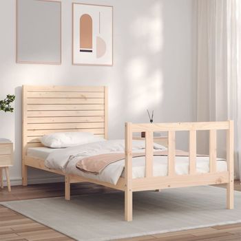 Cama Individual | Cama Para Adultos | Estructura De Cama Individual Con Cabecero Madera Maciza Cfw389883