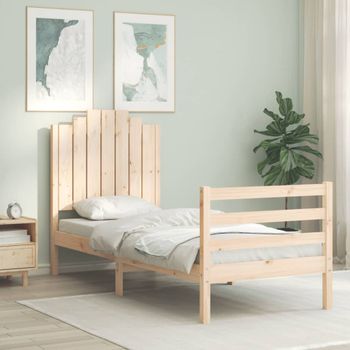 Cama Individual | Cama Para Adultos | Estructura De Cama Individual Con Cabecero Madera Maciza Cfw748048