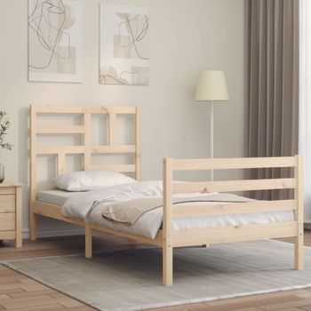 Cama Individual | Cama Para Adultos | Estructura De Cama Individual Con Cabecero Madera Maciza Cfw236763