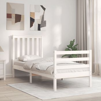 Cama Individual | Cama Para Adultos | Estructura De Cama Individual Con Cabecero Madera Maciza Blanco Cfw859094