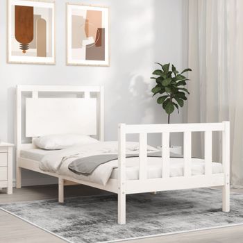 Cama Individual | Cama Para Adultos | Estructura De Cama Individual Con Cabecero Madera Maciza Blanco Cfw872845