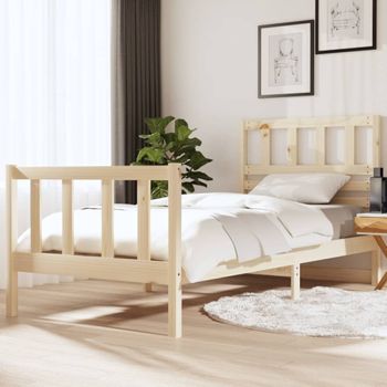 Cama Individual | Cama Para Adultos | Estructura De Cama Madera Maciza 3ft Individual 90x190 Cm Cfw745800