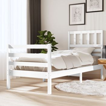 Cama Individual | Cama Para Adultos | Estructura De Cama Madera Maciza Blanco Individual 75x190 Cm Cfw286529