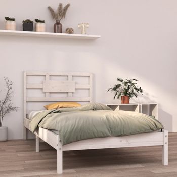 Cama Individual | Cama Para Adultos | Estructura De Cama Individual Madera Maciza Blanco 90x190 Cm Cfw168137