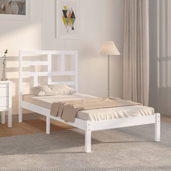 Cama Individual | Cama Para Adultos | Estructura De Cama Individual Madera Maciza Blanco 90x190 Cm Cfw403982