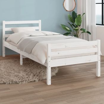 Cama Individual | Cama Para Adultos | Estructura De Cama Individual Madera Maciza Blanca 90x190 Cm Cfw705015