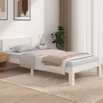 Cama Individual | Cama Para Adultos | Estructura De Cama Individual Madera Maciza Blanco 90x190 Cm Cfw880272