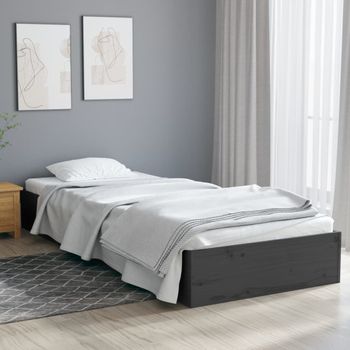 Cama Individual | Cama Para Adultos | Estructura De Cama Madera Maciza Individual Gris 75x190 Cm Cfw380806