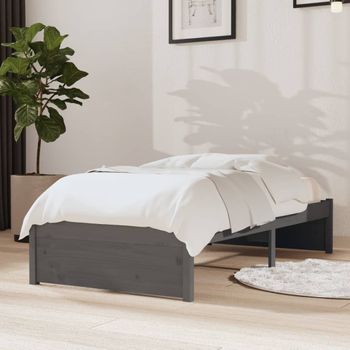 Cama Individual | Cama Para Adultos | Estructura De Cama Individual Madera Maciza Gris 2ft6 75x190 Cm Cfw367118