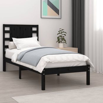 Cama Individual | Cama Para Adultos | Estructura De Cama Individual Madera Maciza Negra 90x190 Cm Cfw305390