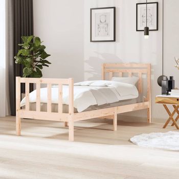 Cama Individual | Cama Para Adultos | Estructura De Cama Individual Madera Maciza 75x190 Cm Cfw836126