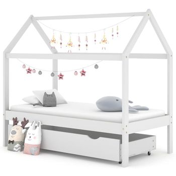 Cama Individual | Cama Infantil | Estructura De Cama Infantil Cajón Madera Pino Blanco 80x160 Cm Cfw765385