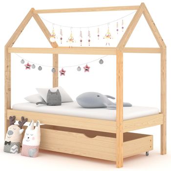 Cama Individual | Cama Infantil | Estructura De Cama Infantil Con Cajón Madera De Pino 70x140 Cm Cfw421309