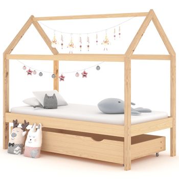 Cama Individual | Cama Infantil | Estructura De Cama Infantil Con Cajón Madera De Pino 80x160 Cm Cfw978572