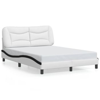 Cama Matrimonial | Cama Para Adultos | Estructura De Cama Luces Led Cuero Pe Blanco Y Negro 140x190 Cm Cfw902679