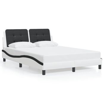 Cama Matrimonial | Cama Para Adultos | Estructura De Cama Luces Led Cuero Pe Blanco Y Negro 140x190 Cm Cfw76882