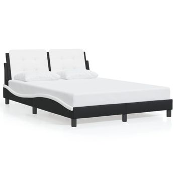 Cama Matrimonial | Cama Para Adultos | Estructura De Cama Luces Led Cuero Pe Negro Y Blanco 140x190 Cm Cfw82754