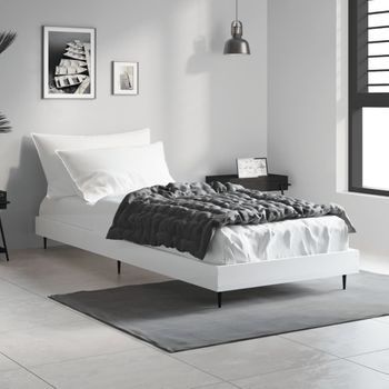 Cama Individual | Cama Para Adultos | Estructura De Cama Madera Contrachapada Blanca 75x190 Cm Cfw305716