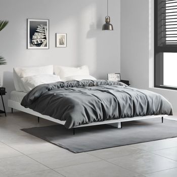 Cama Matrimonial | Cama Para Adultos | Estructura De Cama Madera Contrachapada Blanco Brillo 135x190cm Cfw643362