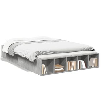 Cama Matrimonial | Cama Para Adultos | Estructura De Cama Madera De Ingeniería Gris Hormigón 120x190cm Cfw75938