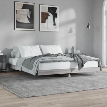 Cama Matrimonial | Cama Para Adultos | Estructura De Cama Madera Contrachapada Gris Sonoma 120x200 Cm Cfw448823