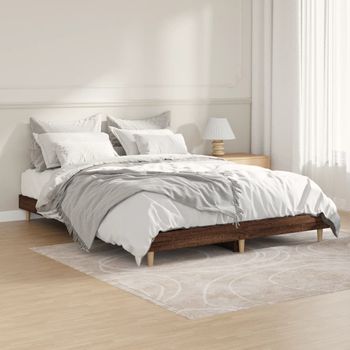 Cama Matrimonial | Cama Para Adultos | Estructura De Cama Madera Contrachapada Marrón Roble 135x190 Cm Cfw908718