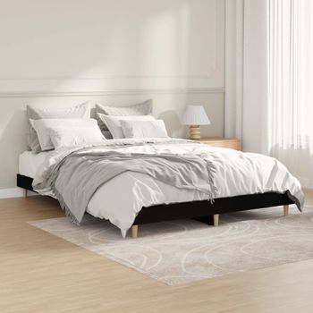 Cama Matrimonial | Cama Para Adultos | Estructura De Cama Madera Contrachapada Negra 135x190 Cm Cfw661692