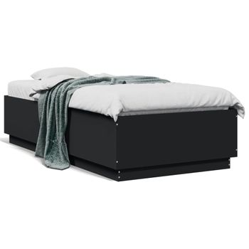 Cama Individual | Cama Para Adultos | Estructura De Cama Madera De Ingeniería Negra 75x190 Cm Cfw86535