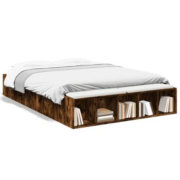 Cama Matrimonial | Cama Para Adultos | Estructura De Cama Madera De Ingeniería Roble Ahumado 120x200cm Cfw16722