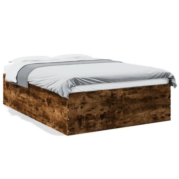 Cama Matrimonial | Cama Para Adultos | Estructura De Cama Madera De Ingeniería Roble Ahumado 135x190cm Cfw88059