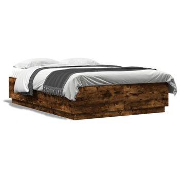 Cama Matrimonial | Cama Para Adultos | Estructura De Cama Madera De Ingeniería Roble Ahumado 150x200cm Cfw222063