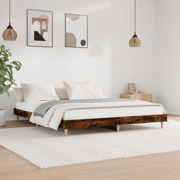 Cama Matrimonial | Cama Para Adultos | Estructura De Cama Madera Contrachapada Roble Ahumado 150x200cm Cfw167391