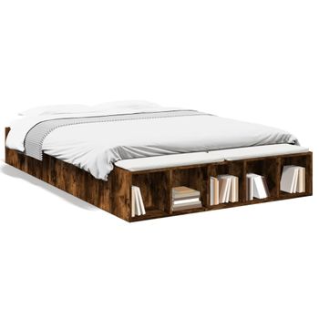 Cama Matrimonial | Cama Para Adultos | Estructura De Cama Madera De Ingeniería Roble Ahumado 150x200cm Cfw56900