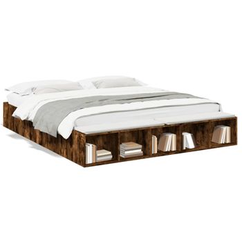 Cama Matrimonial | Cama Para Adultos | Estructura De Cama Madera De Ingeniería Roble Ahumado 180x200cm Cfw24245