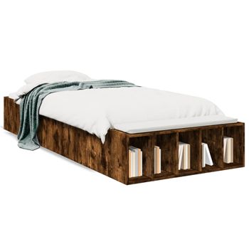 Cama Individual | Cama Para Adultos | Estructura De Cama Madera De Ingeniería Roble Ahumado 90x200 Cm Cfw62032