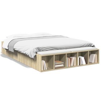 Cama Matrimonial | Cama Para Adultos | Estructura De Cama Madera De Ingeniería Roble Sonoma 135x190 Cm Cfw71605