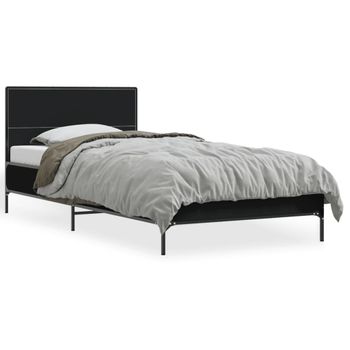 Cama Individual | Cama Para Adultos | Estructura De Cama Madera De Ingeniería Y Metal Negra 75x190 Cm Cfw75719