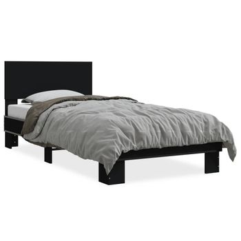 Cama Individual | Cama Para Adultos | Estructura De Cama Madera De Ingeniería Y Metal Negra 75x190 Cm Cfw66713