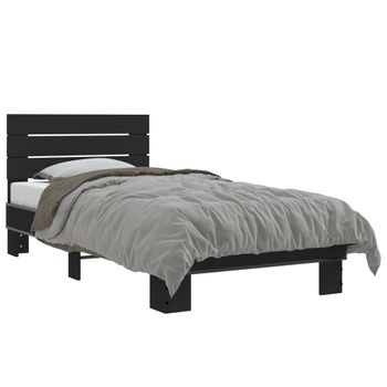 Cama Individual | Cama Para Adultos | Estructura De Cama Madera De Ingeniería Y Metal Negra 75x190 Cm Cfw55667