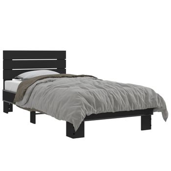 Cama Individual | Cama Para Adultos | Estructura De Cama Madera De Ingeniería Y Metal Negra 90x190 Cm Cfw69202