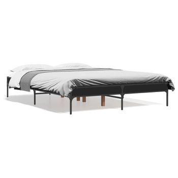 Cama Matrimonial | Cama Para Adultos | Estructura De Cama Madera De Ingeniería Y Metal Negro 120x200cm Cfw50202