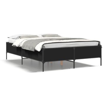 Cama Matrimonial | Cama Para Adultos | Estructura De Cama Madera De Ingeniería Y Metal Negro 135x190cm Cfw25046