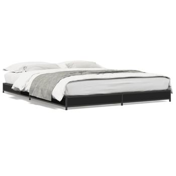 Cama Matrimonial | Cama Para Adultos | Estructura De Cama Madera De Ingeniería Y Metal Negro 135x190cm Cfw80113