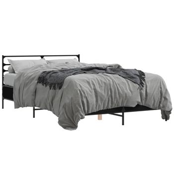 Cama Matrimonial | Cama Para Adultos | Estructura De Cama Madera De Ingeniería Y Metal Negro 135x190cm Cfw52106