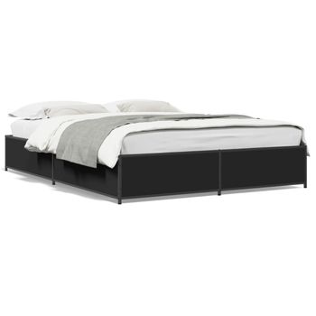 Cama Matrimonial | Cama Para Adultos | Estructura De Cama Madera De Ingeniería Y Metal Negro 135x190cm Cfw43361