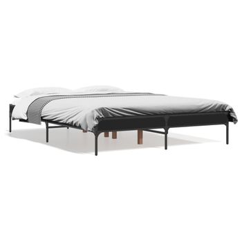 Cama Matrimonial | Cama Para Adultos | Estructura De Cama Madera De Ingeniería Y Metal Negro 135x190cm Cfw43346