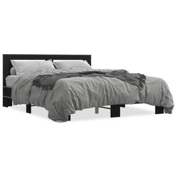 Cama Matrimonial | Cama Para Adultos | Estructura De Cama Madera De Ingeniería Y Metal Negro 150x200cm Cfw48953