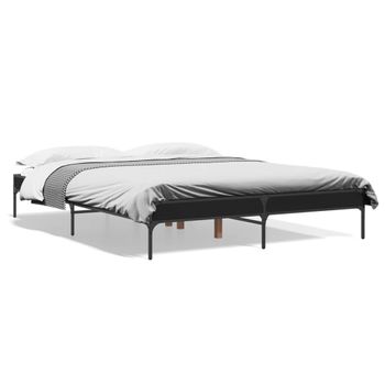 Cama Matrimonial | Cama Para Adultos | Estructura De Cama Madera De Ingeniería Y Metal Negro 150x200cm Cfw66645