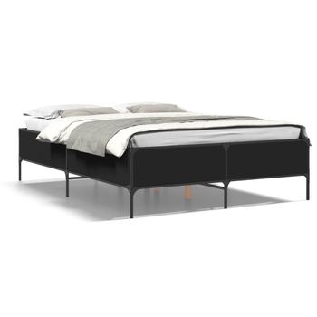 Cama Matrimonial | Cama Para Adultos | Estructura De Cama Madera De Ingeniería Y Metal Negro 150x200cm Cfw37457